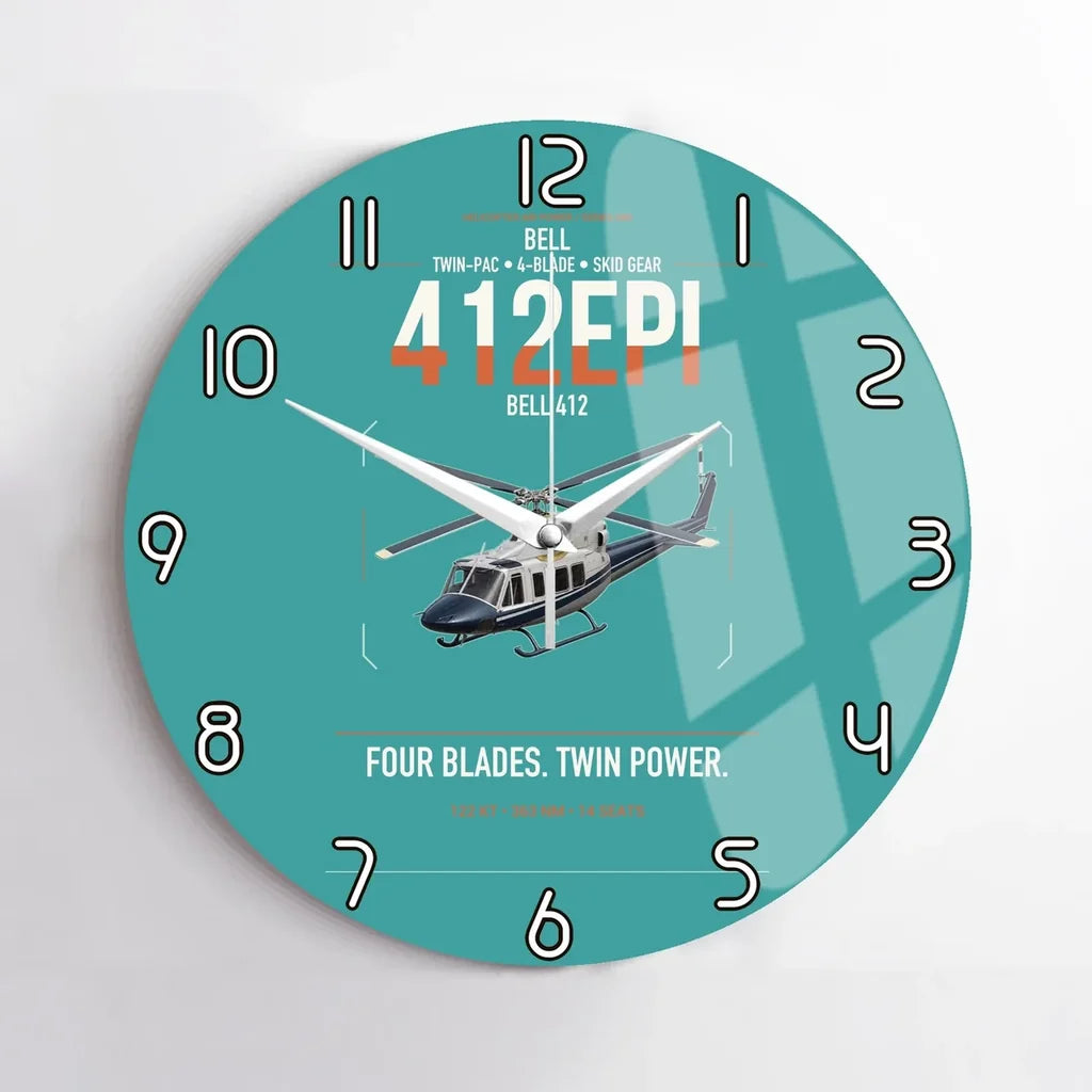 Bell 412EPI design on turquoise no frame wall clock