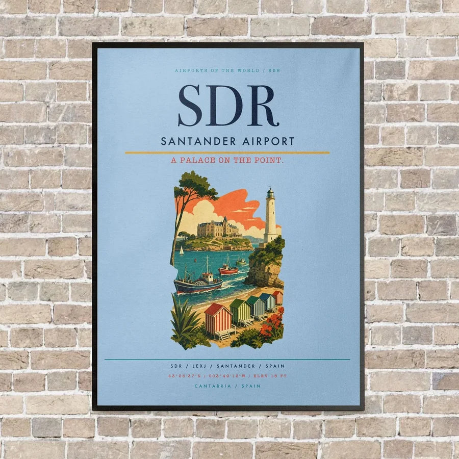 Santander Airport SDR vertical canvas print - framed - light blue background