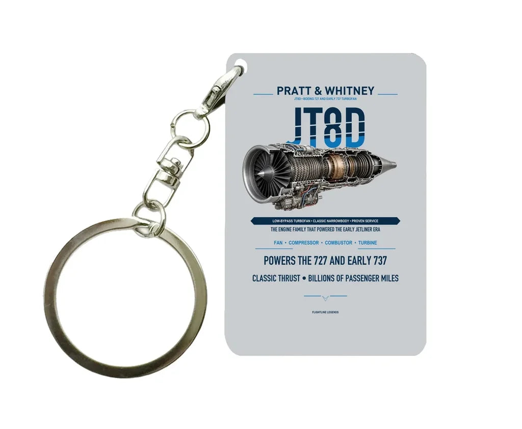 JT8D Key Chain design on light gray key chain