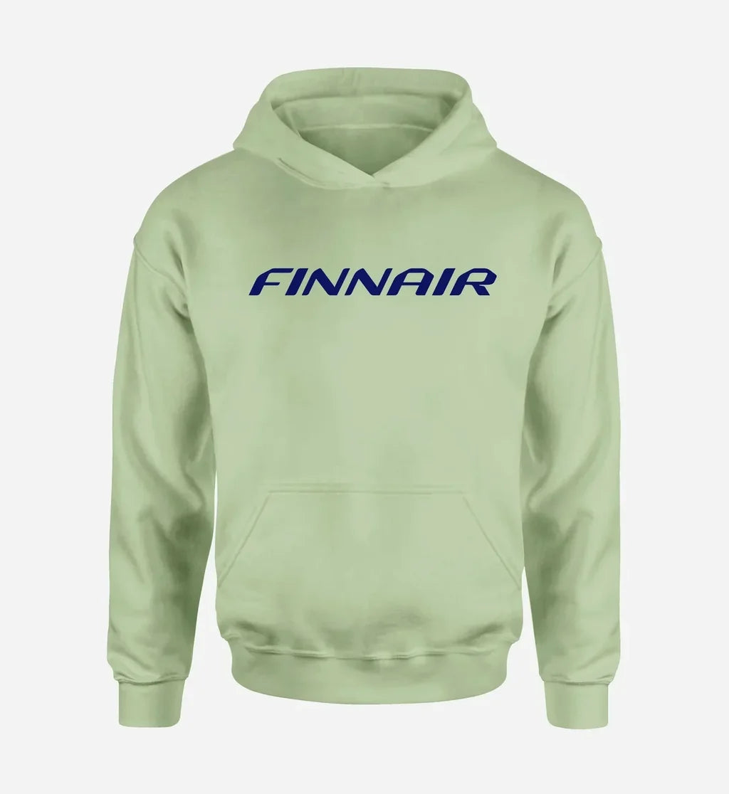 Finnair Airlines logo printed on light green hoodie