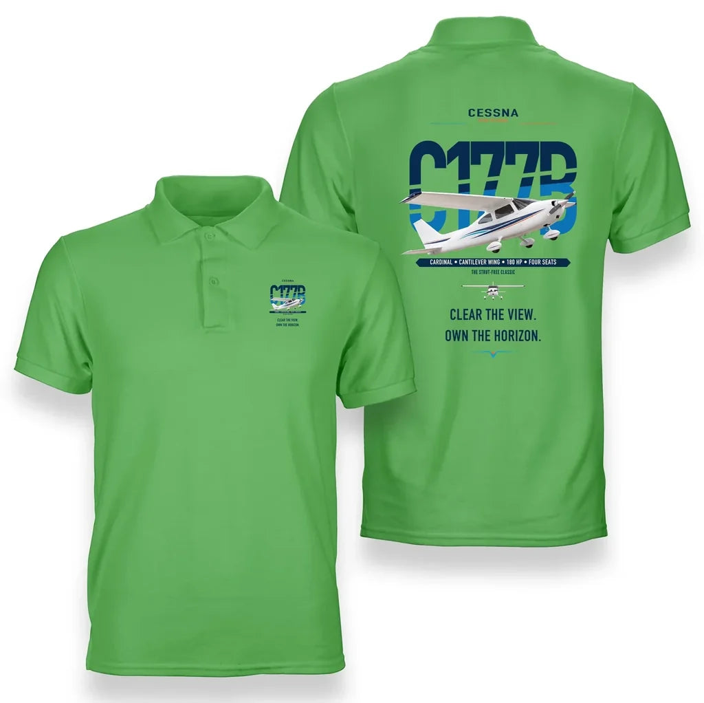 Cessna 177B Cardinal design on light green double-side polo t-shirt, double-side print