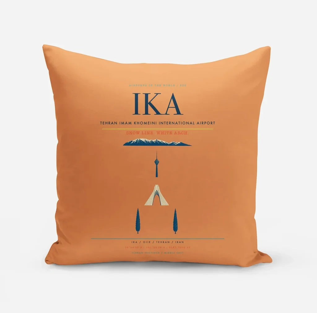 Tehran Imam Khomeini International Airport (IKA) design on orange pillow