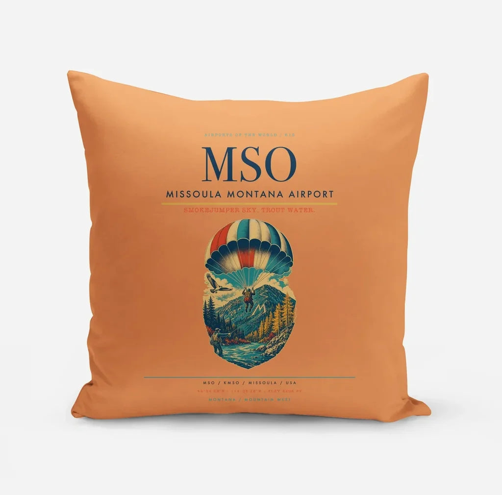 Missoula Montana Airport (MSO) design on orange pillow