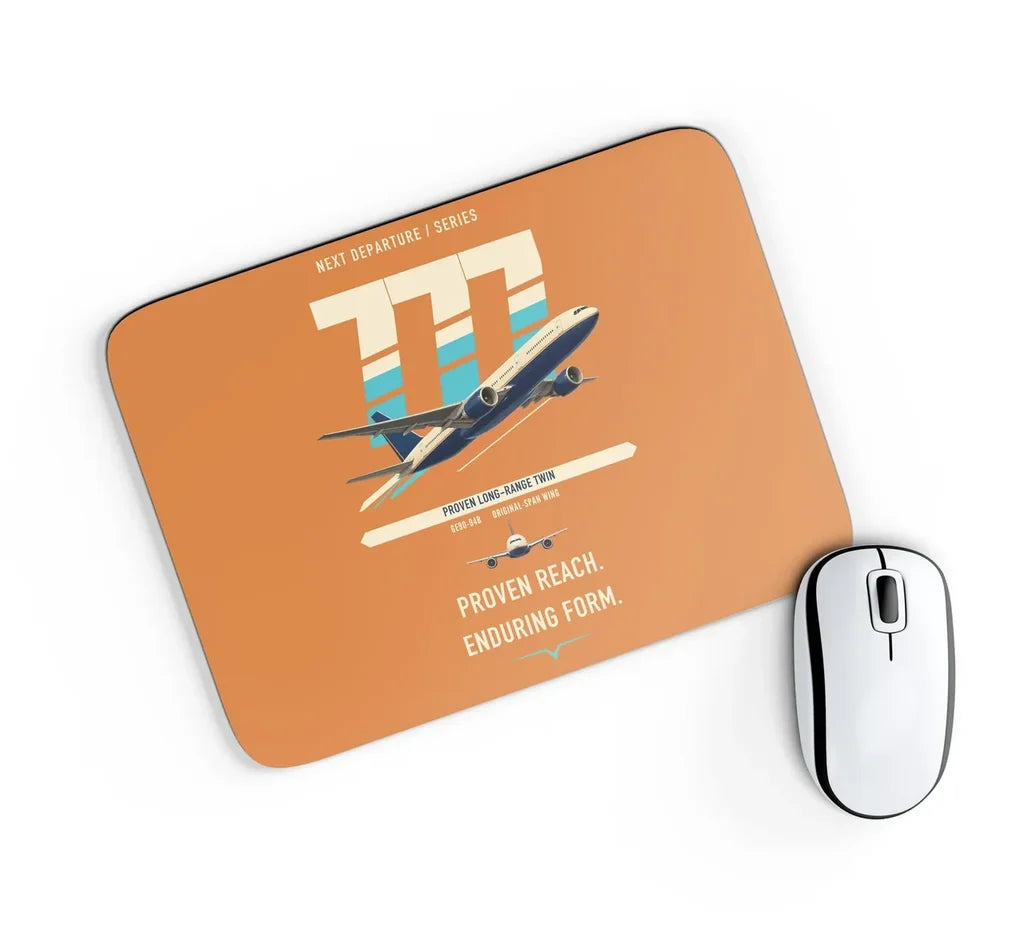 Boeing 777-200ER design on orange rectangle mouse pad