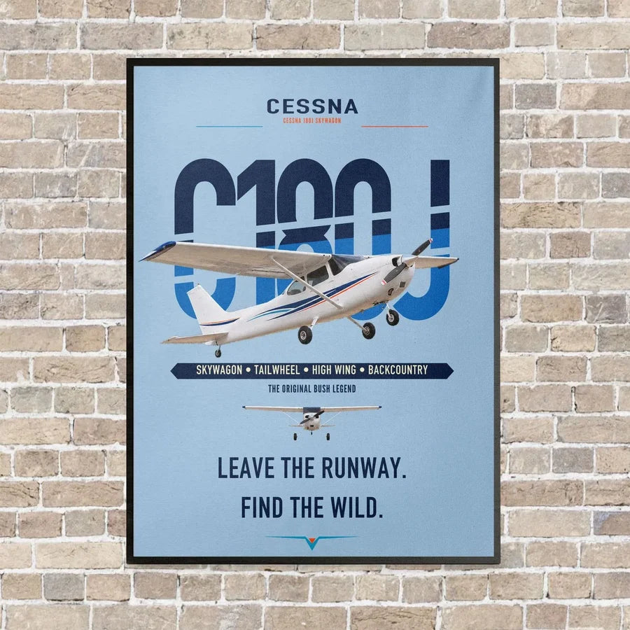 Cessna 180J Skywagon vertical canvas print - framed - light blue background