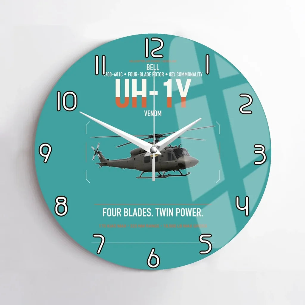 Bell UH-1Y Venom design on turquoise no frame wall clock