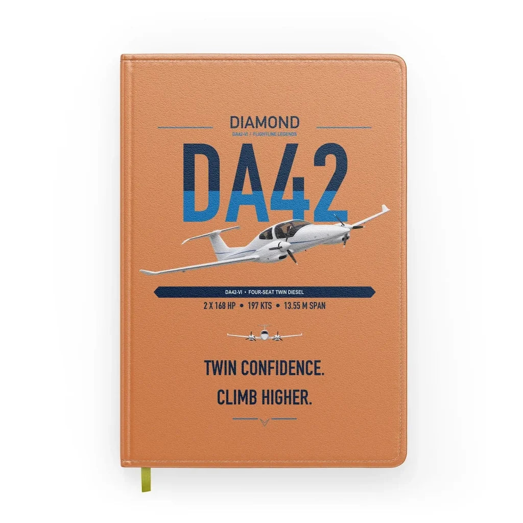 Diamond DA42-VI design on orange notebook