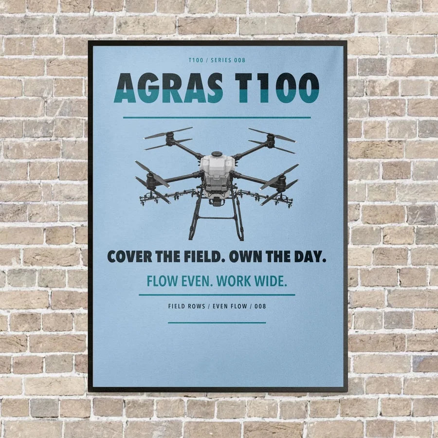 DJI Agras T100 vertical canvas print - framed - light blue background