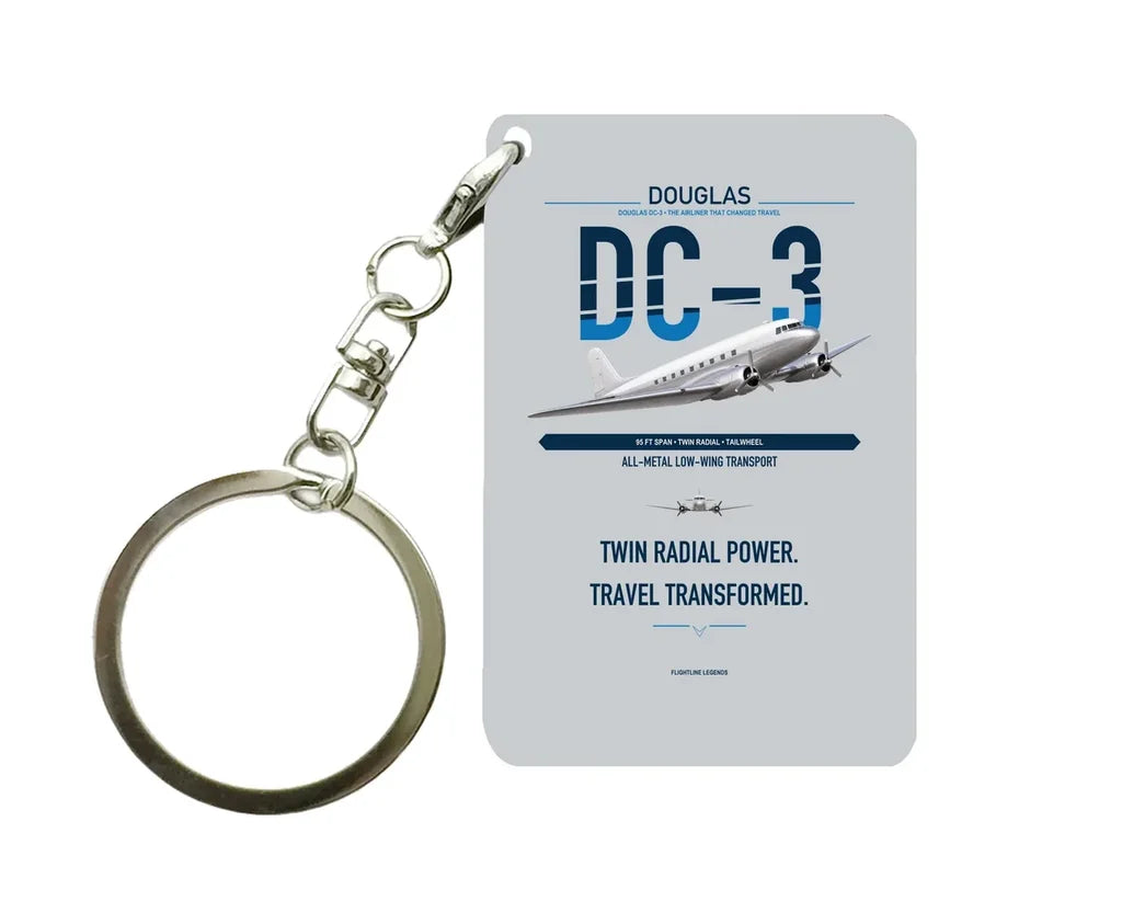 Douglas DC-3 design on light gray designed key chain, double-side print