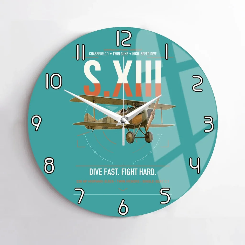 SPAD S.XIII C.1 design on turquoise no frame wall clock