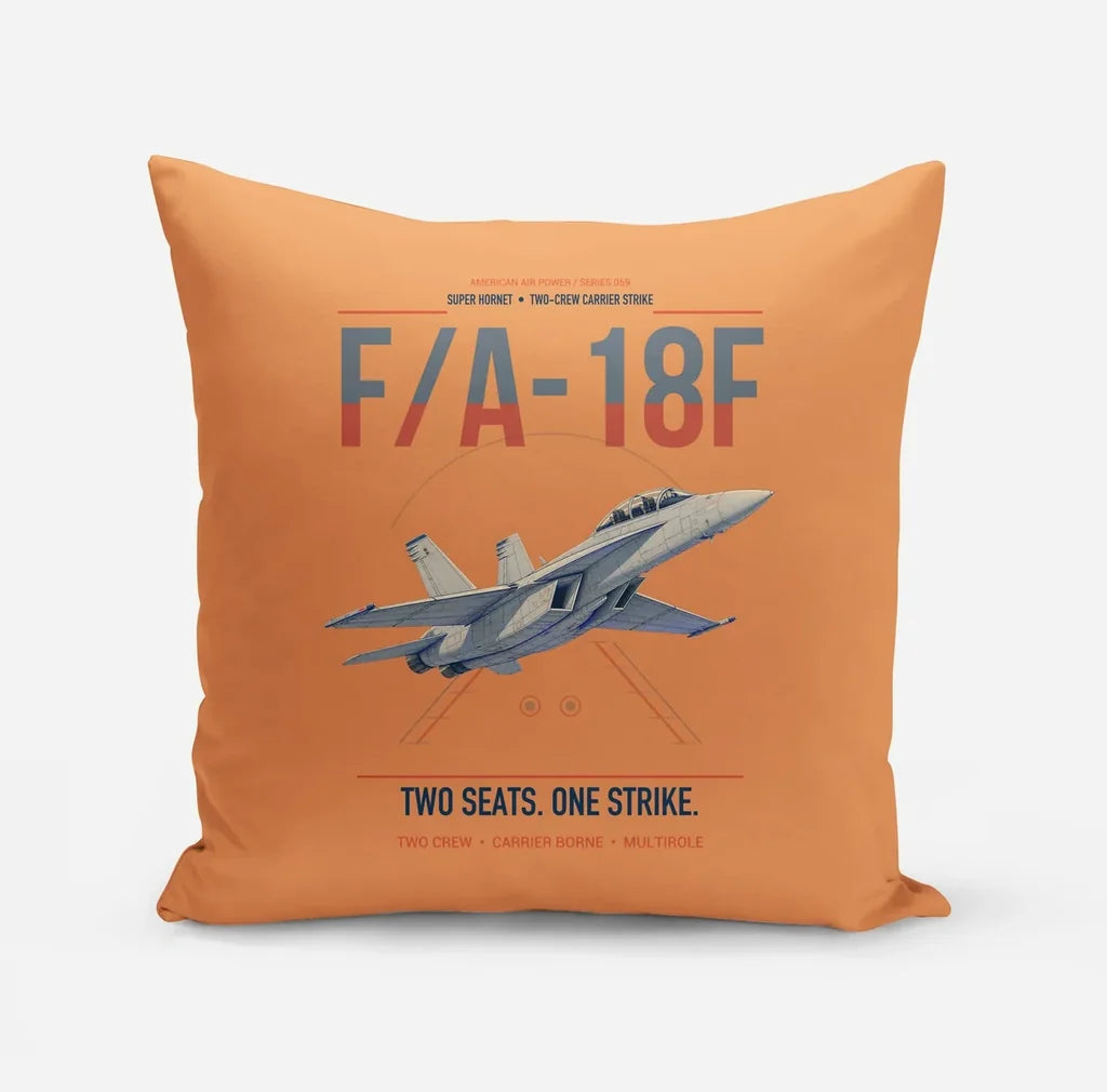 F-A-18F Super Hornet design on orange pillow
