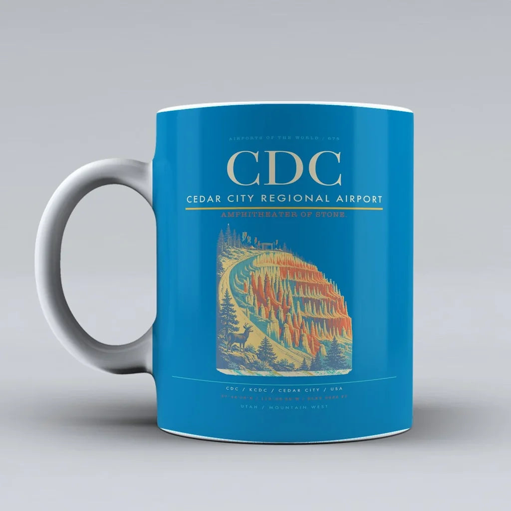Cedar City Regional Airport (CDC) airport code design on turquoise ceramic mug