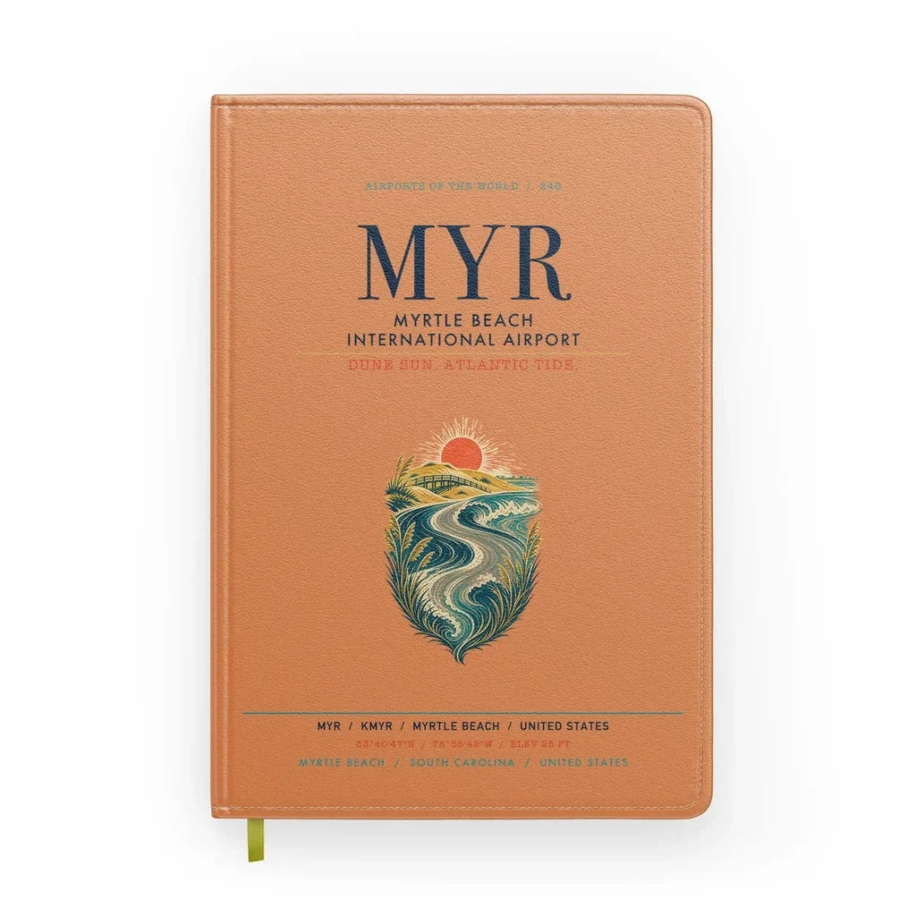 Myrtle Beach International Airport (MYR) design on orange notebook