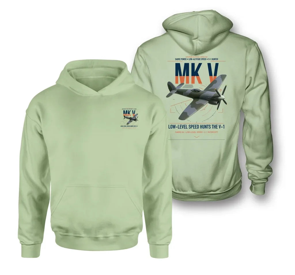 Hawker Tempest Mk V design on light green double-side hoodie, double-side print