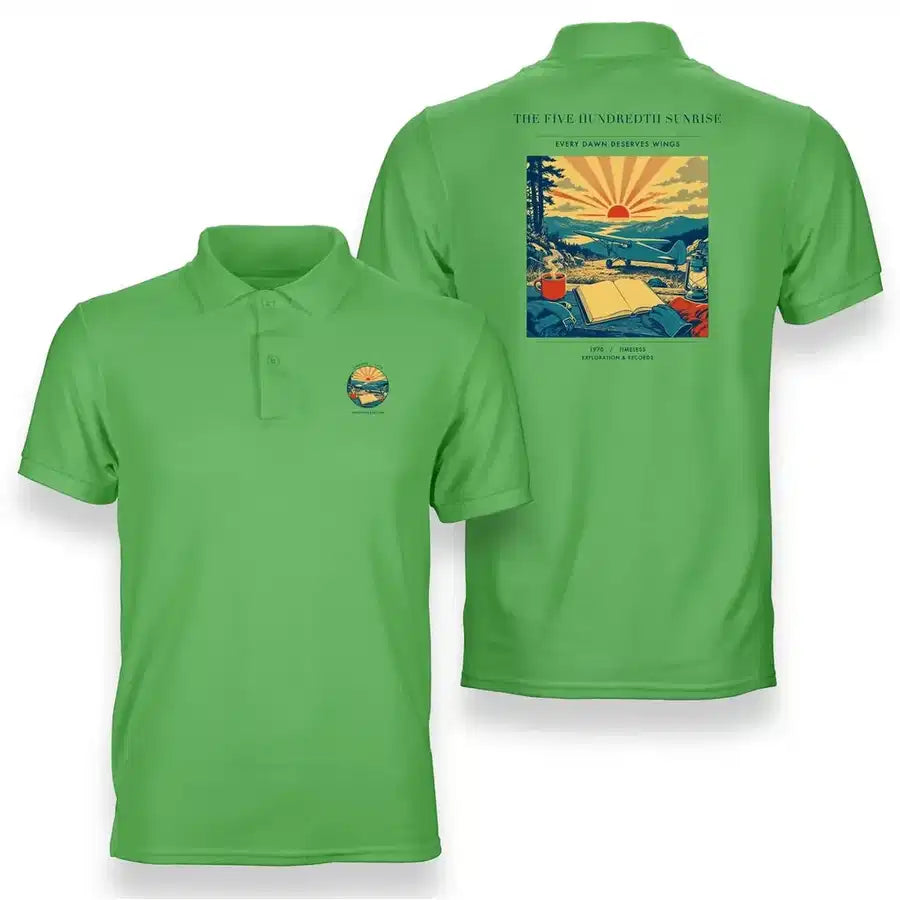 VINTAGE G4500 - The Five Hundredth Sunrise - Double-Side Polo T-Shirt design on lightgreen