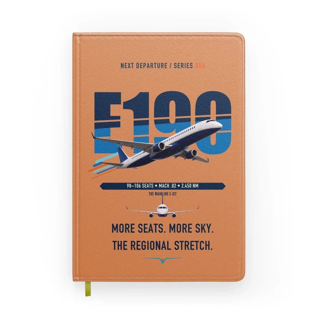 Embraer E190 design on orange notebook