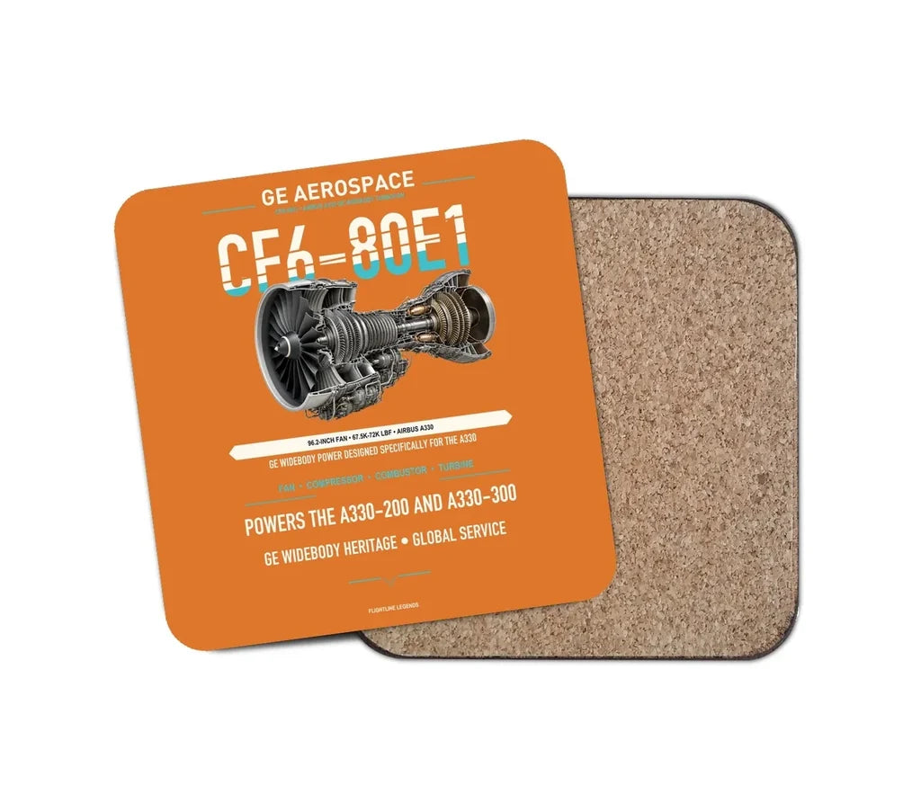CF6-80E1 design on orange 1 piece coaster