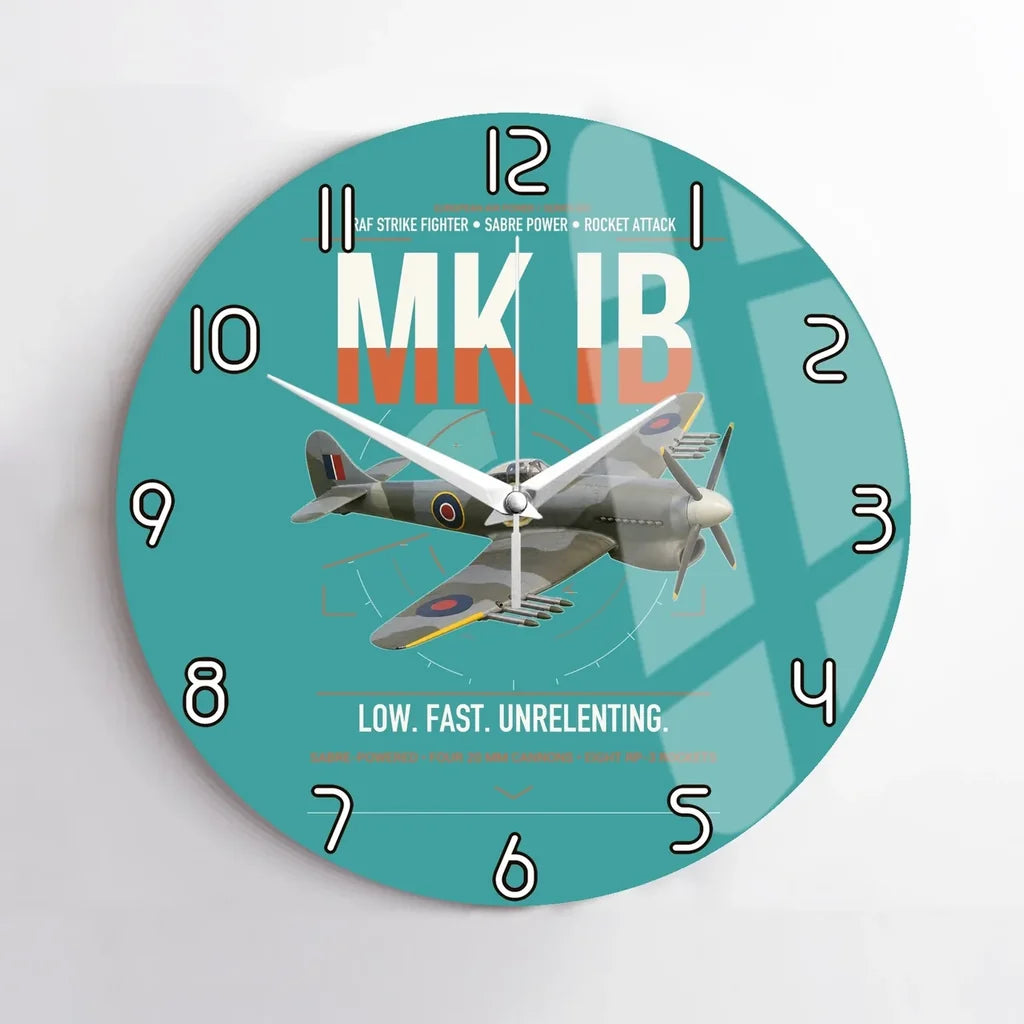 Hawker Typhoon Mk IB design on turquoise no frame wall clock