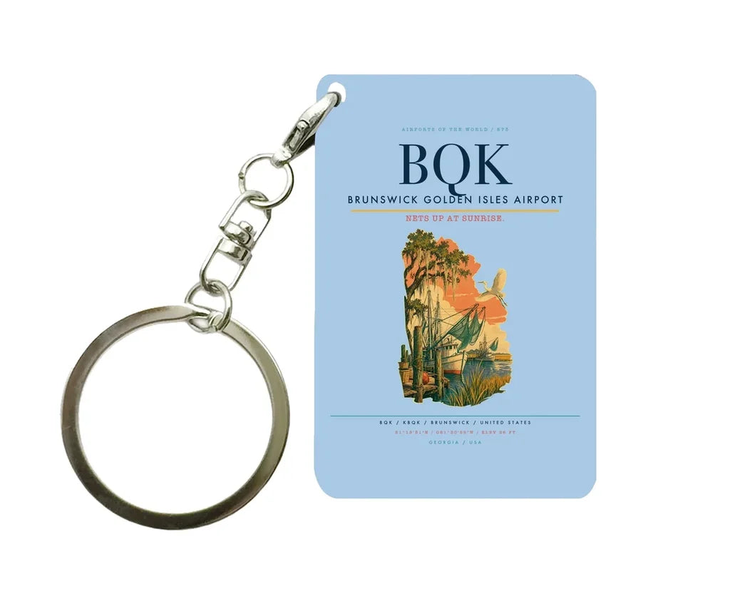 Brunswick Golden Isles Airport (BQK) design on light blue key chain
