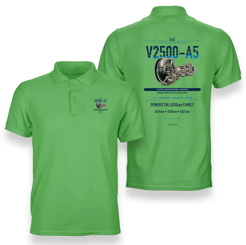 V2500-A5 design on light green polo