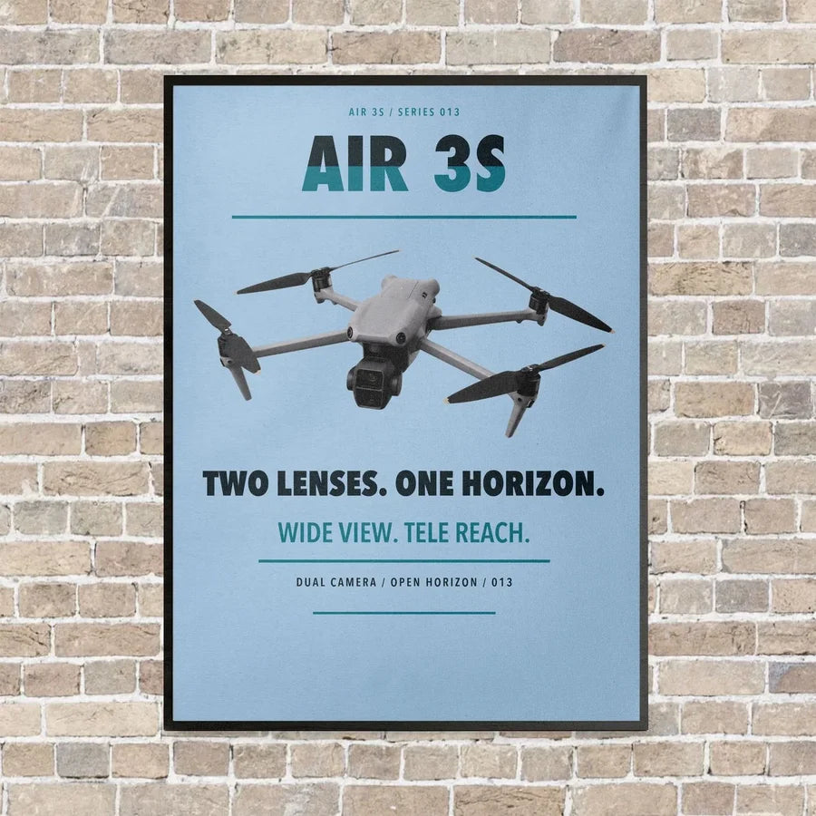 DJI Air 3S vertical canvas print - framed - light blue background