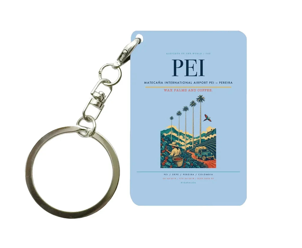Matecaña International Airport (PEI) design on light blue key chain