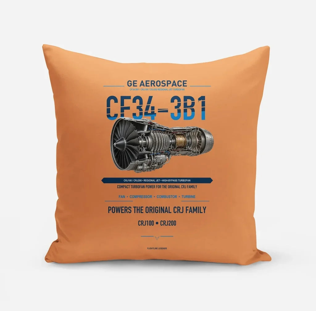CF34-3B1 design on orange pillow
