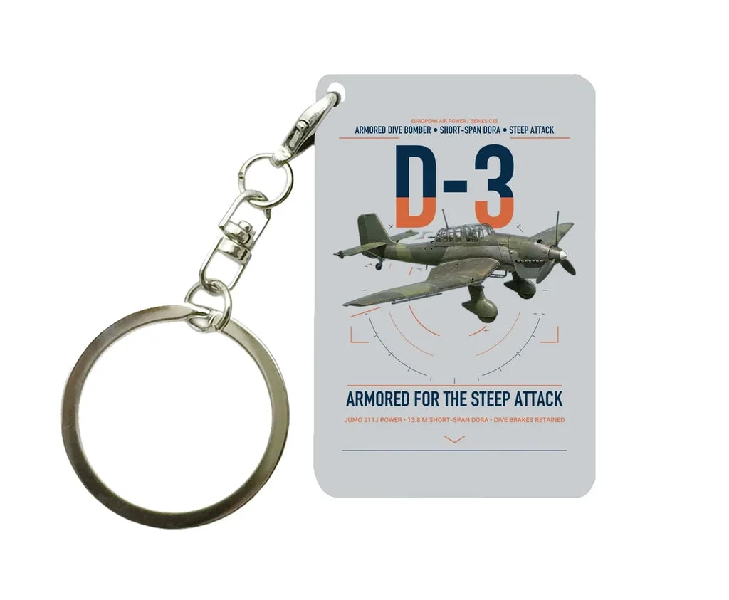 Junkers Ju 87D-3 design on light gray designed key chain, double-side print