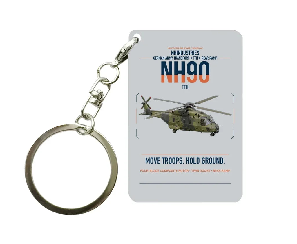 NHIndustries NH90 TTH design on light gray designed key chain, double-side print