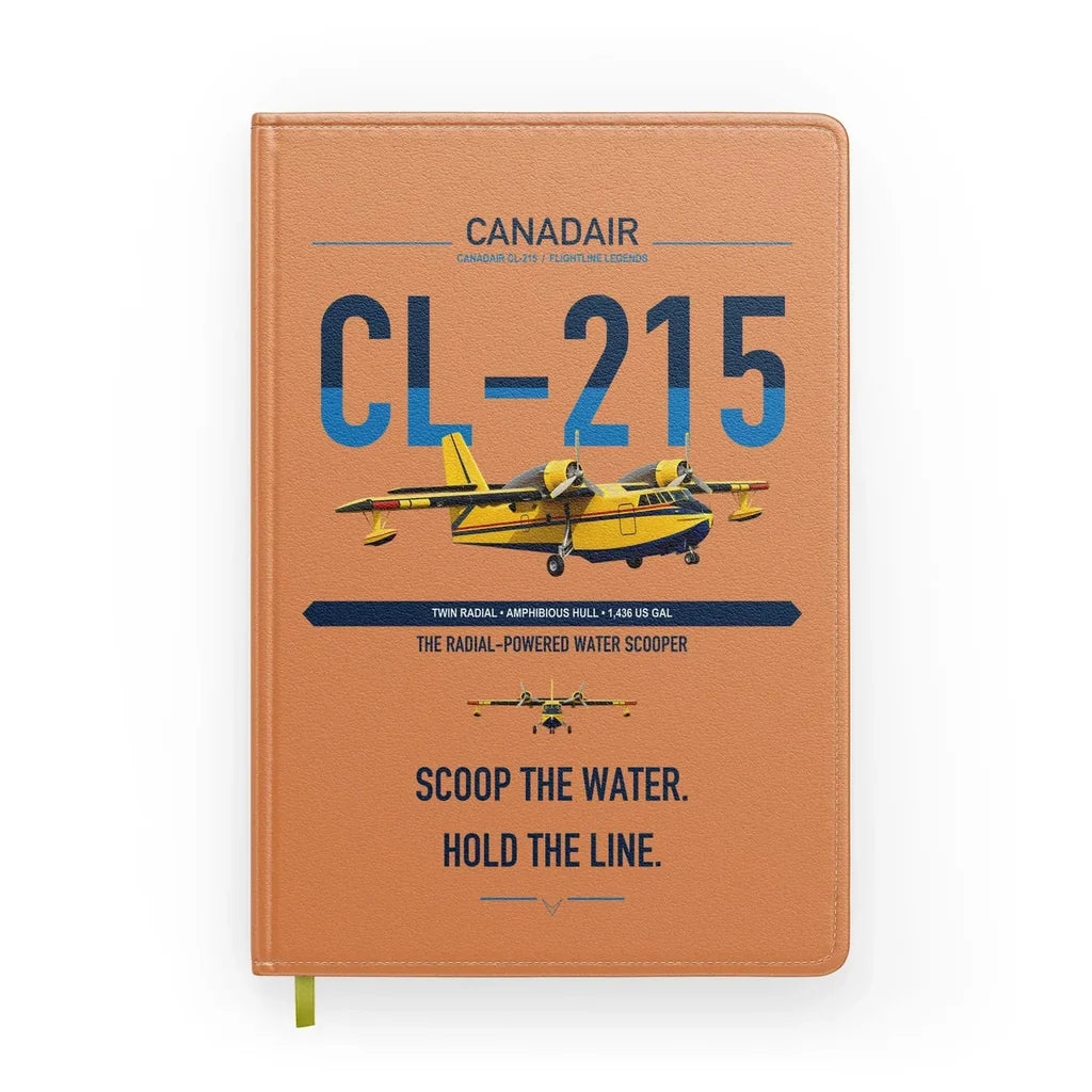 Canadair CL-215 design on orange notebook