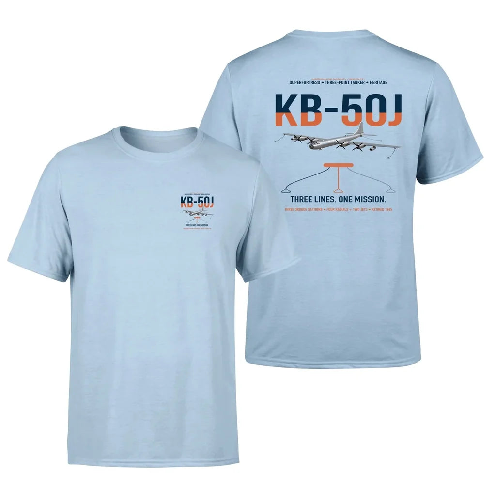 KB-50J Superfortress design on light blue double-side t-shirt, double-side print