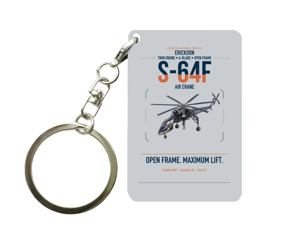 Erickson S-64F Air Crane design on light gray designed key chain, double-side print
