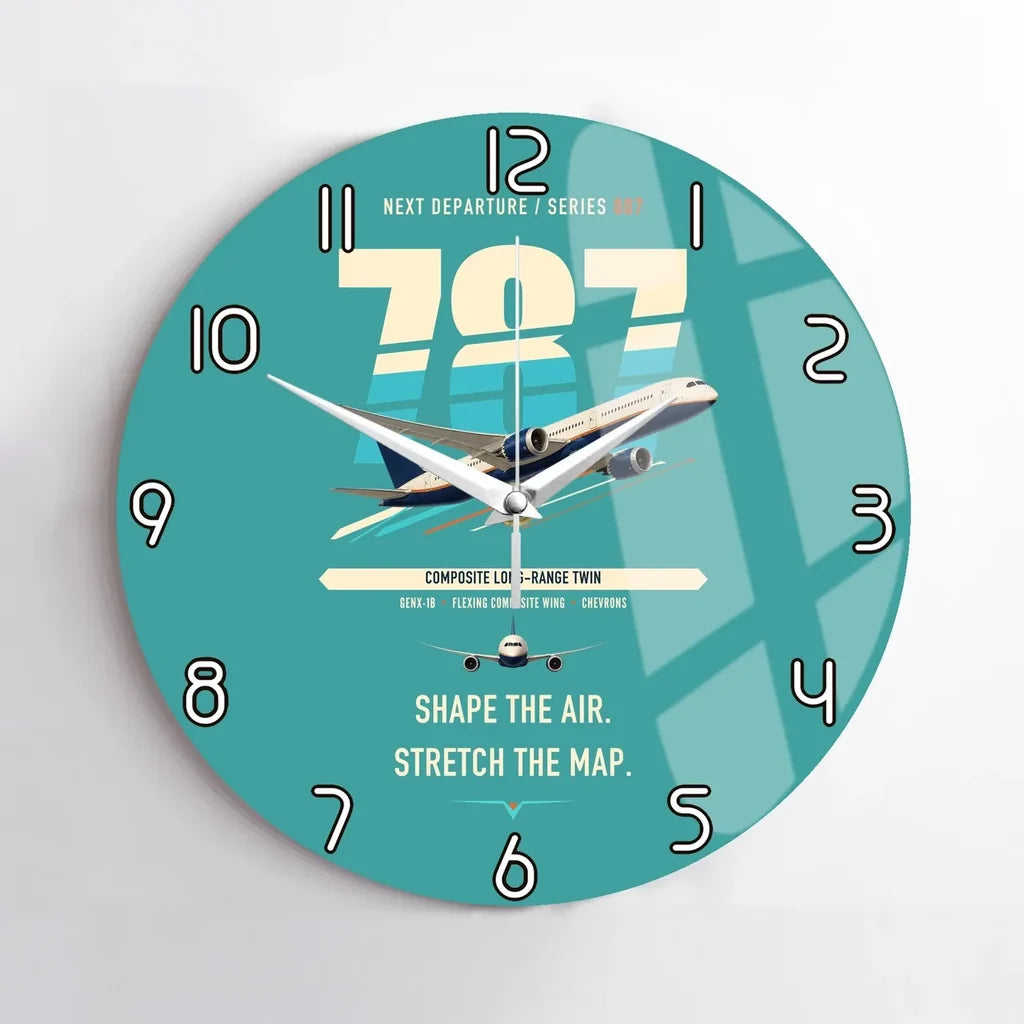Boeing 787-9 Dreamliner design on turquoise no frame wall clock