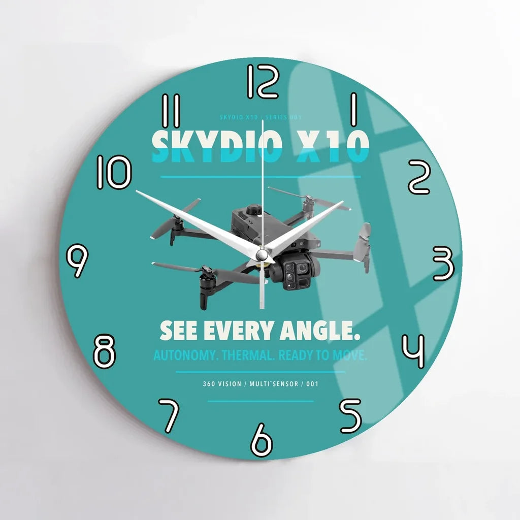 Skydio X10 design on turquoise no frame wall clock