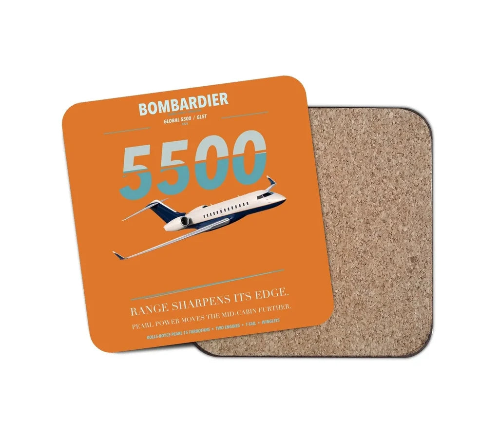 Bombardier Global 5500 design on orange 1 piece coaster