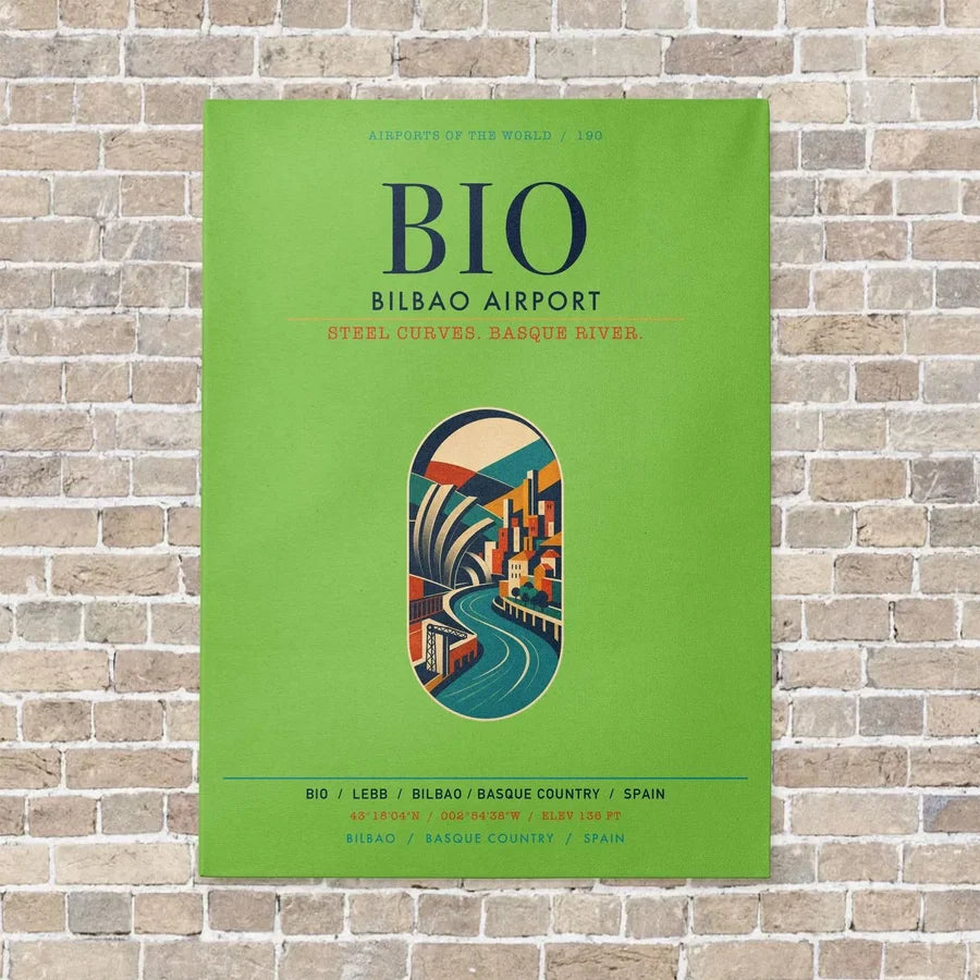 Bilbao Airport BIO vertical canvas print - no frame - light green background