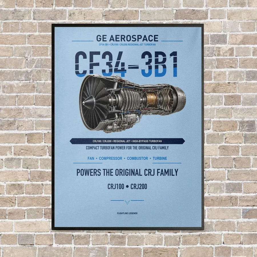 CF34-3B1 vertical canvas print - framed - light blue background