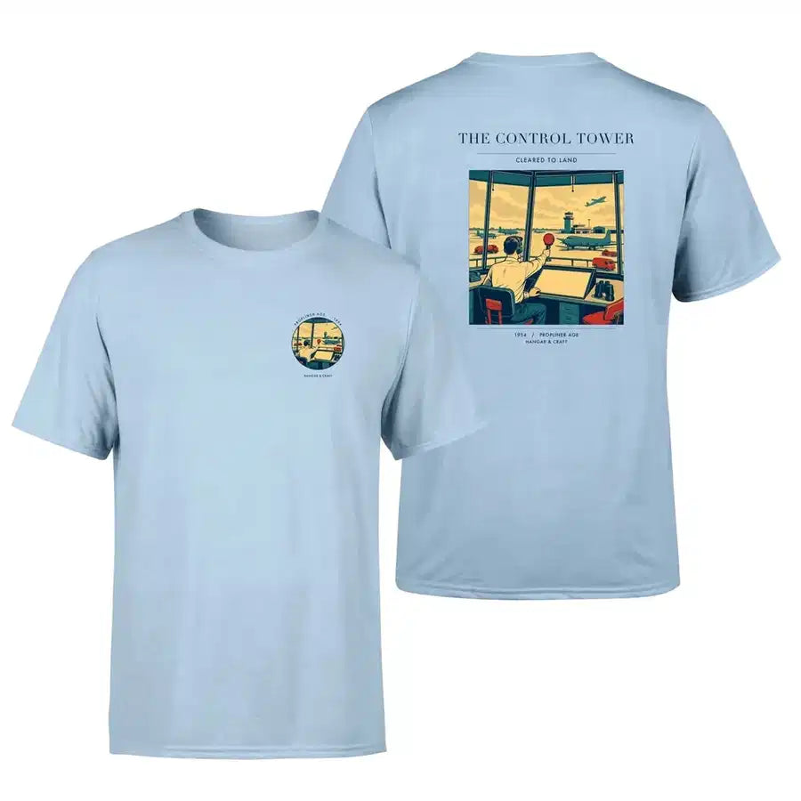 VINTAGE G4093 - The Control Tower - Double-Side T-Shirt design on lightblue double side t shirt