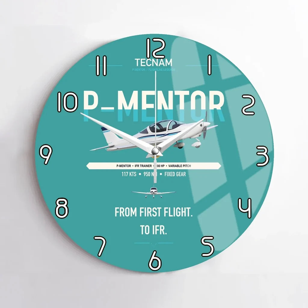 Tecnam P-Mentor design on turquoise no frame wall clock