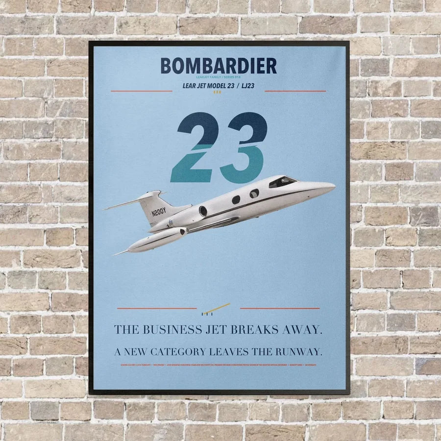 Bombardier Learjet 23 vertical canvas print - framed - light blue background