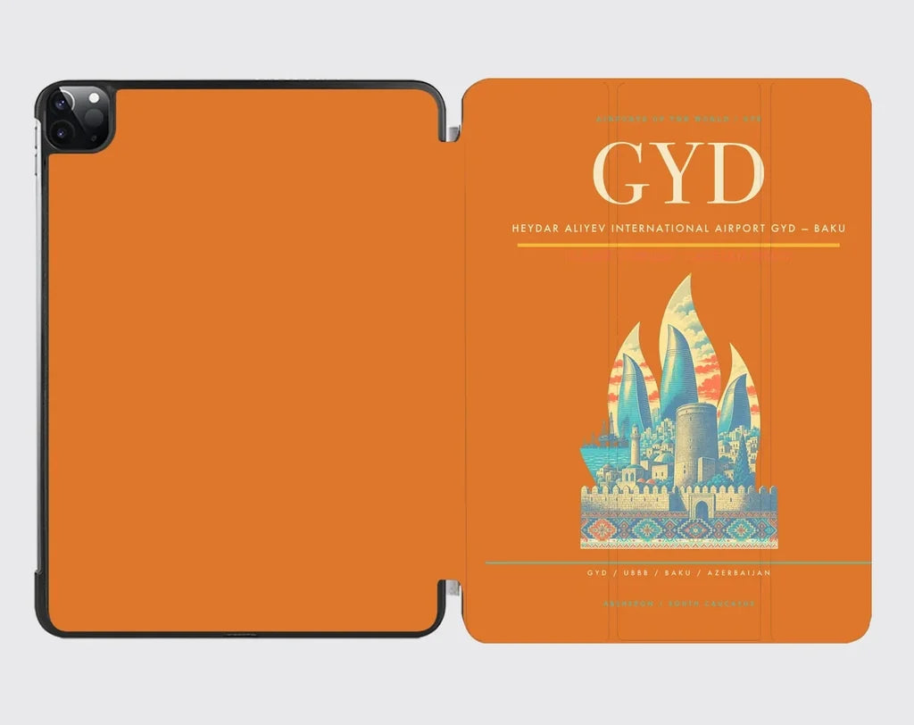 Heydar Aliyev International Airport (GYD) design on orange ipad tablet case