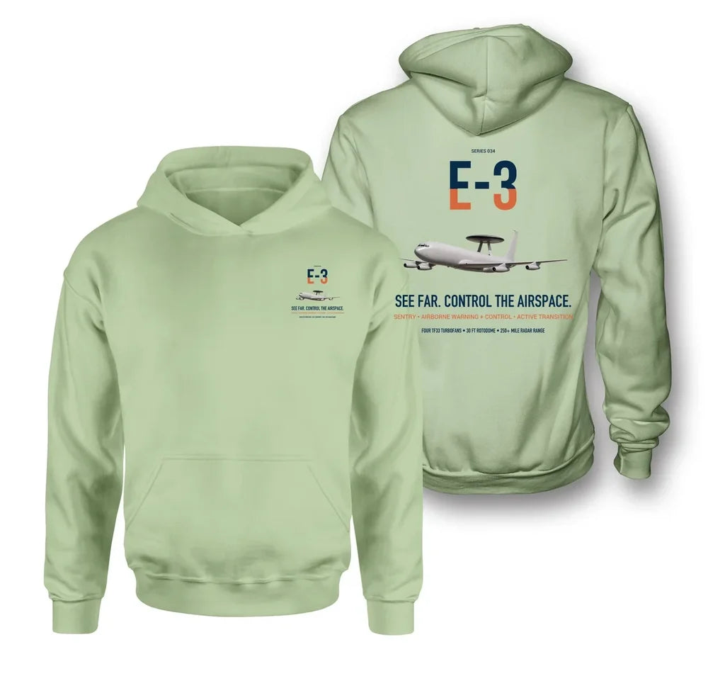 E-3 Sentry AWACS design on light green double-side hoodie, double-side print