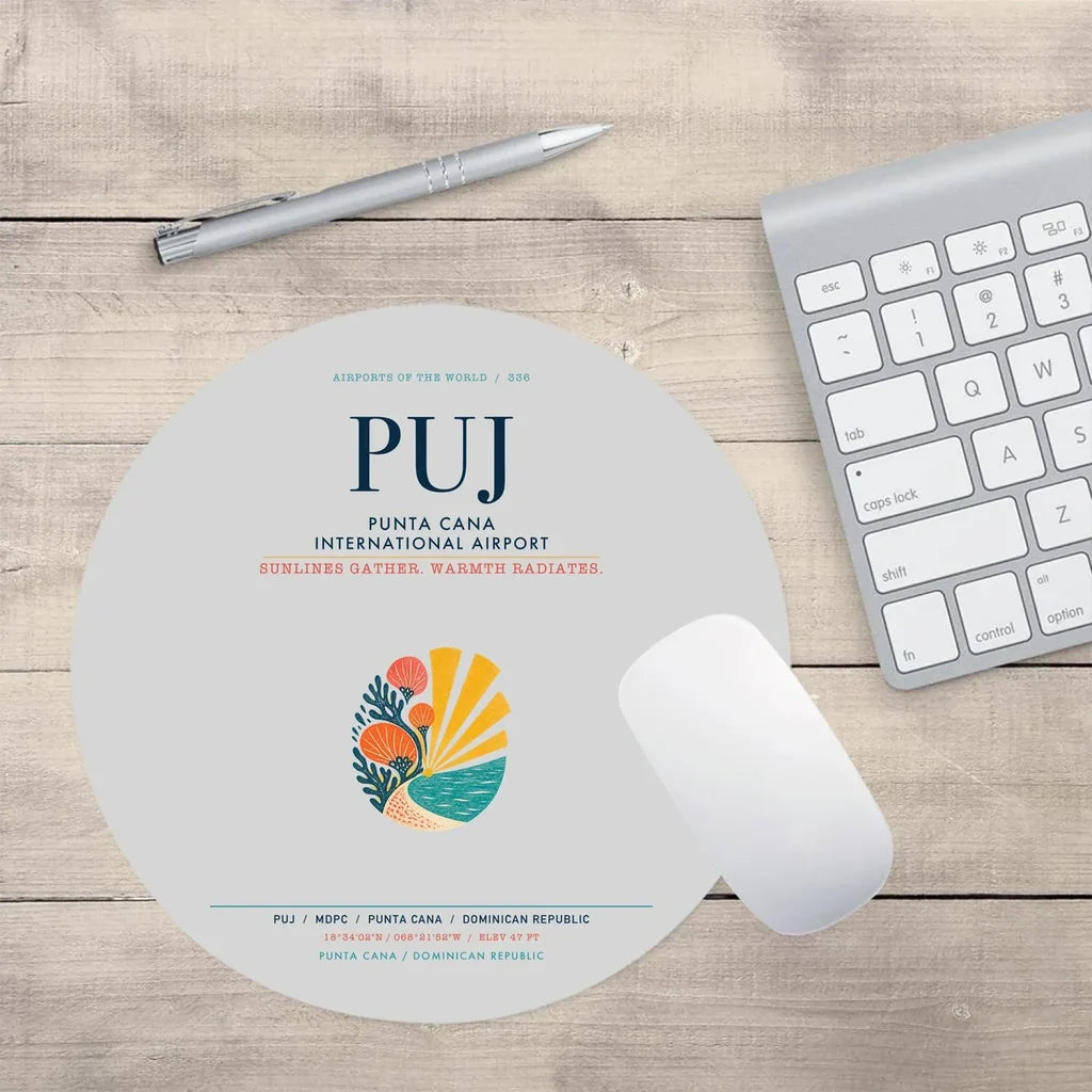 Punta Cana International Airport (PUJ) design on light gray round mouse pad