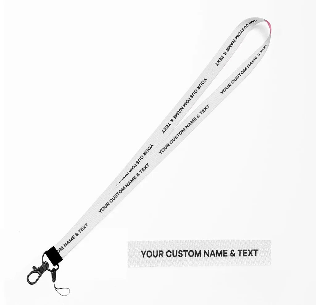Your Custom Text lanyard and ID holder in white