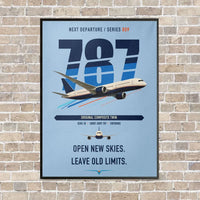 Thumbnail for Boeing 787-8 Dreamliner vertical canvas print - framed - light blue background