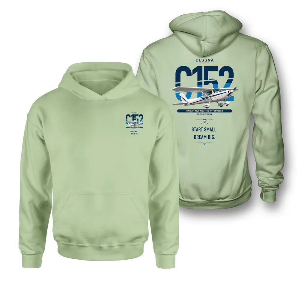 Cessna 152 design on light green double-side hoodie, double-side print