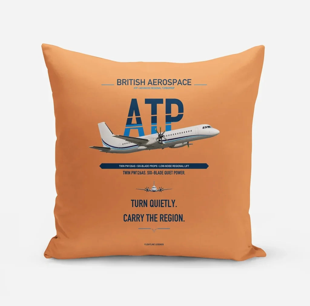 British Aerospace ATP design on orange pillow
