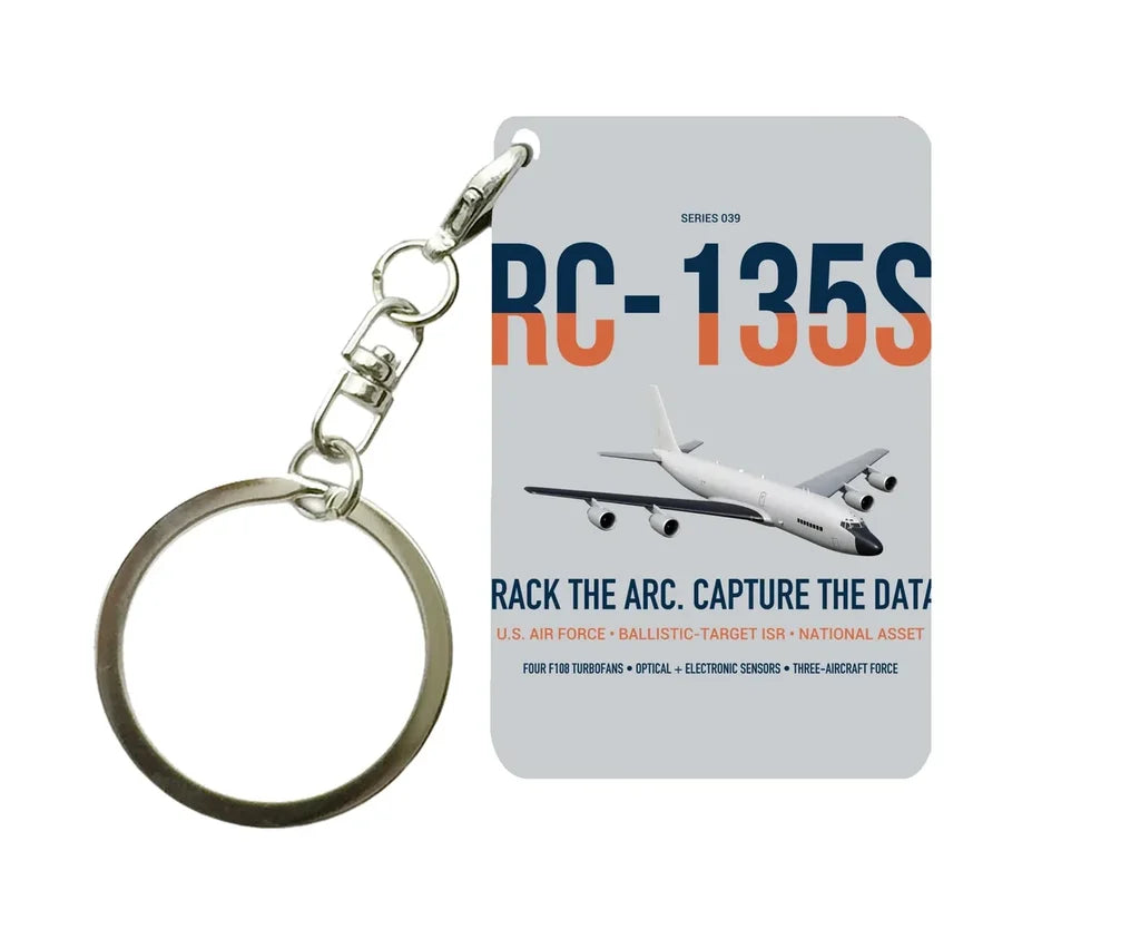 RC-135S Cobra Ball design on light gray designed key chain, double-side print