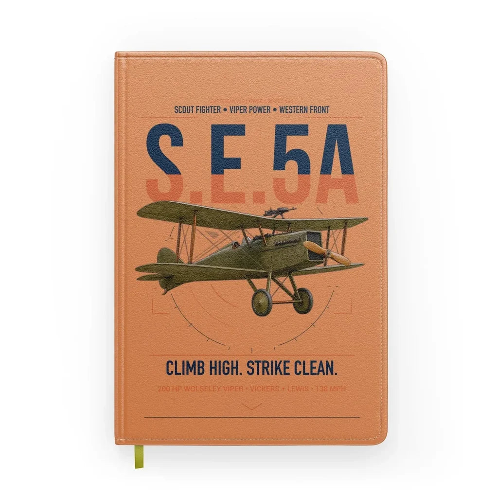 Royal Aircraft Factory S.E.5a design on orange notebook
