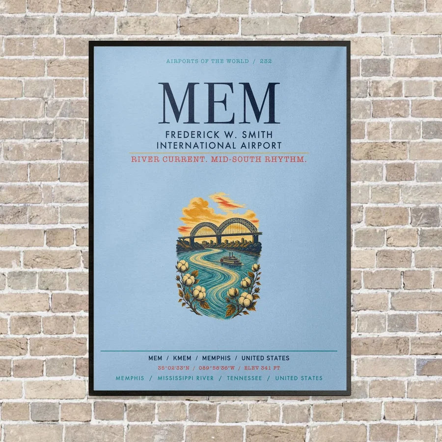 Frederick W. Smith International Airport Memphis MEM vertical canvas print - framed - light blue background